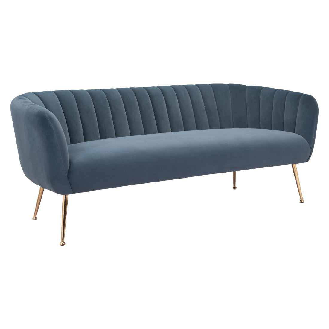 70" Modern Gray Velvet Sofa with Gold Legs