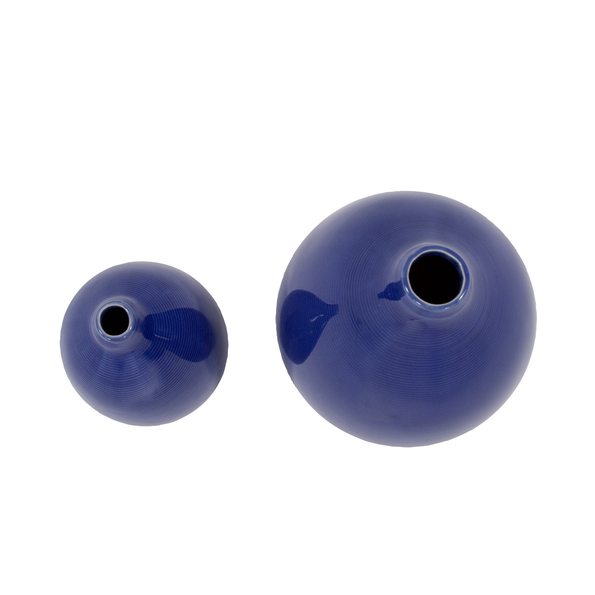 Set of 2 Cobalt Blue Round Ceramic Table Vases
