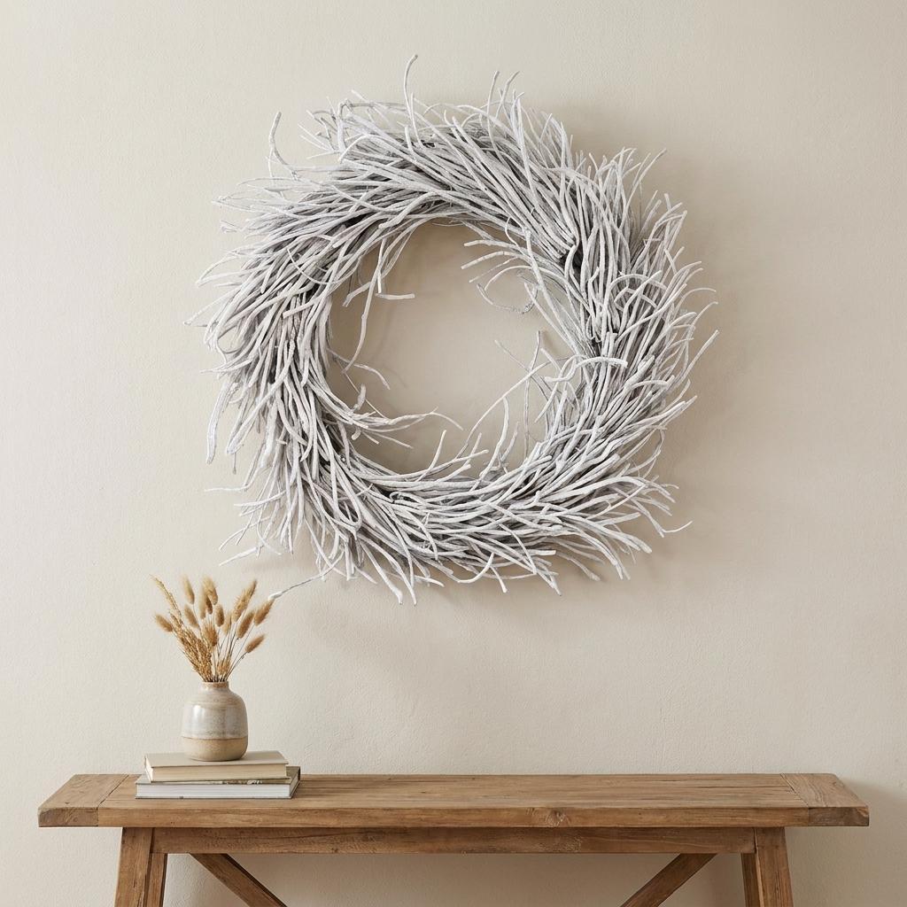 28" White Willow Dried Botanical Wreath