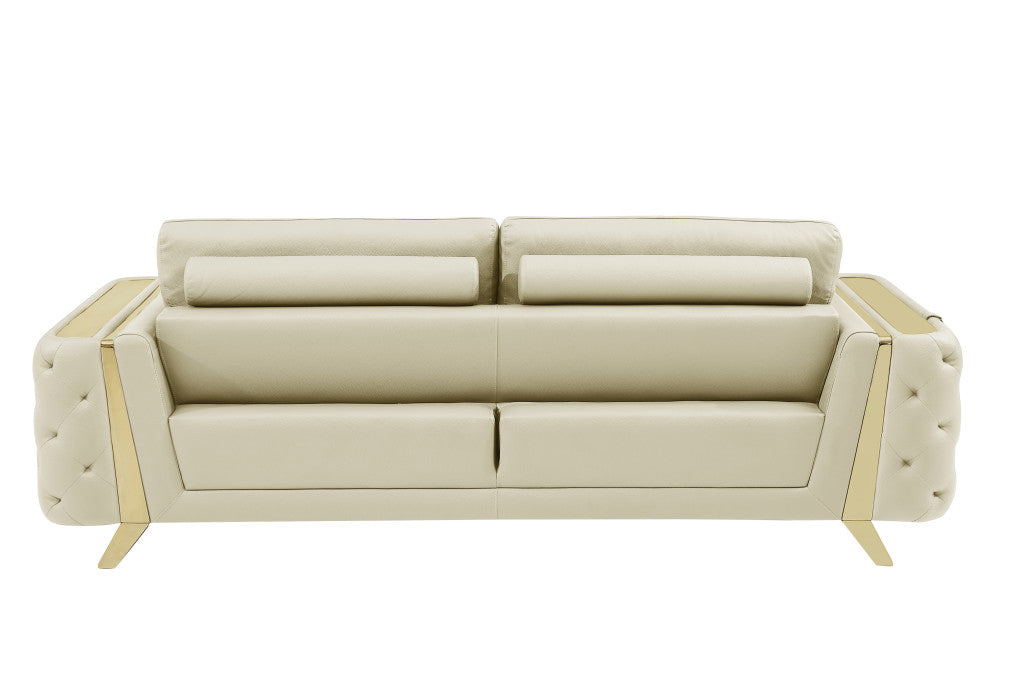 Contemporary 90" Beige Top Grain Italian Leather 2 Piece Living Room Set