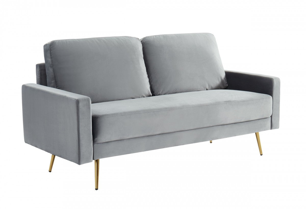 72" Modern Gray Velvet Sofa with Brass Legs