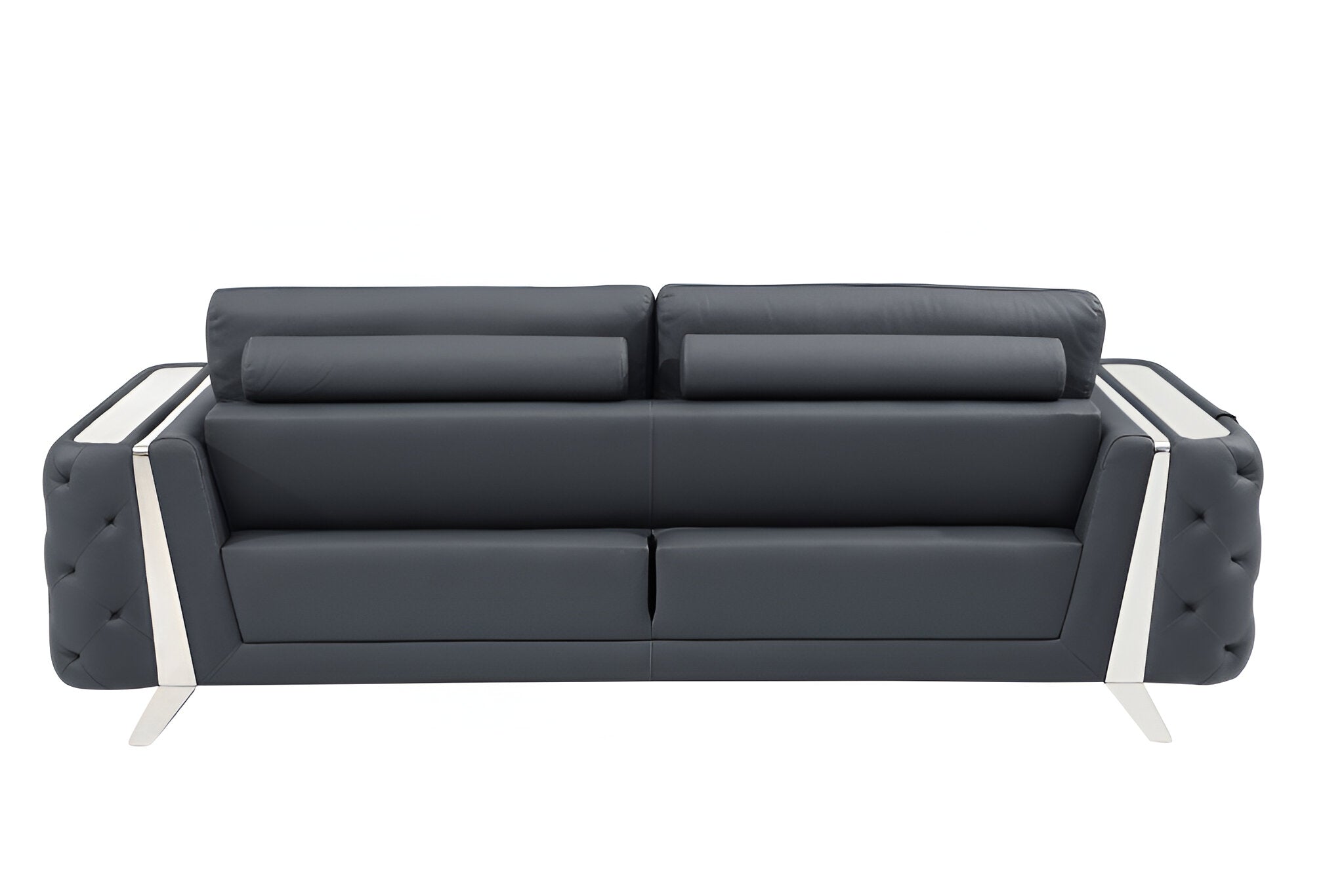 90" Contemporary Gray Italian Full Grain Leather Sofa with Silver Legs