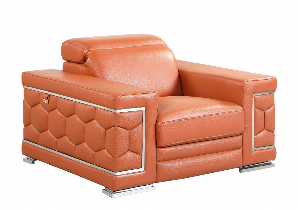 Modern 47" Camel Brown Top Grain Genuine Leather Accent Armchair