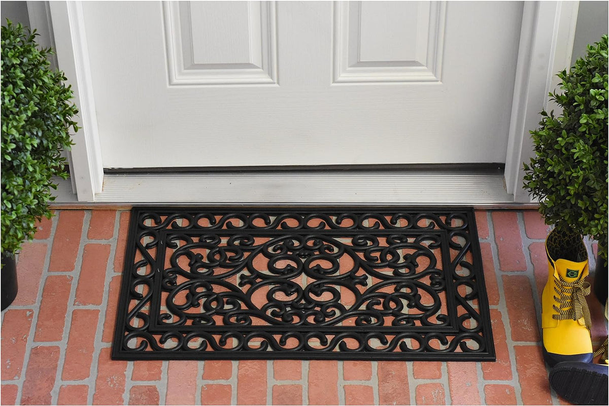 18" x 30" Black Rubber Scrollwork Outdoor Doormat
