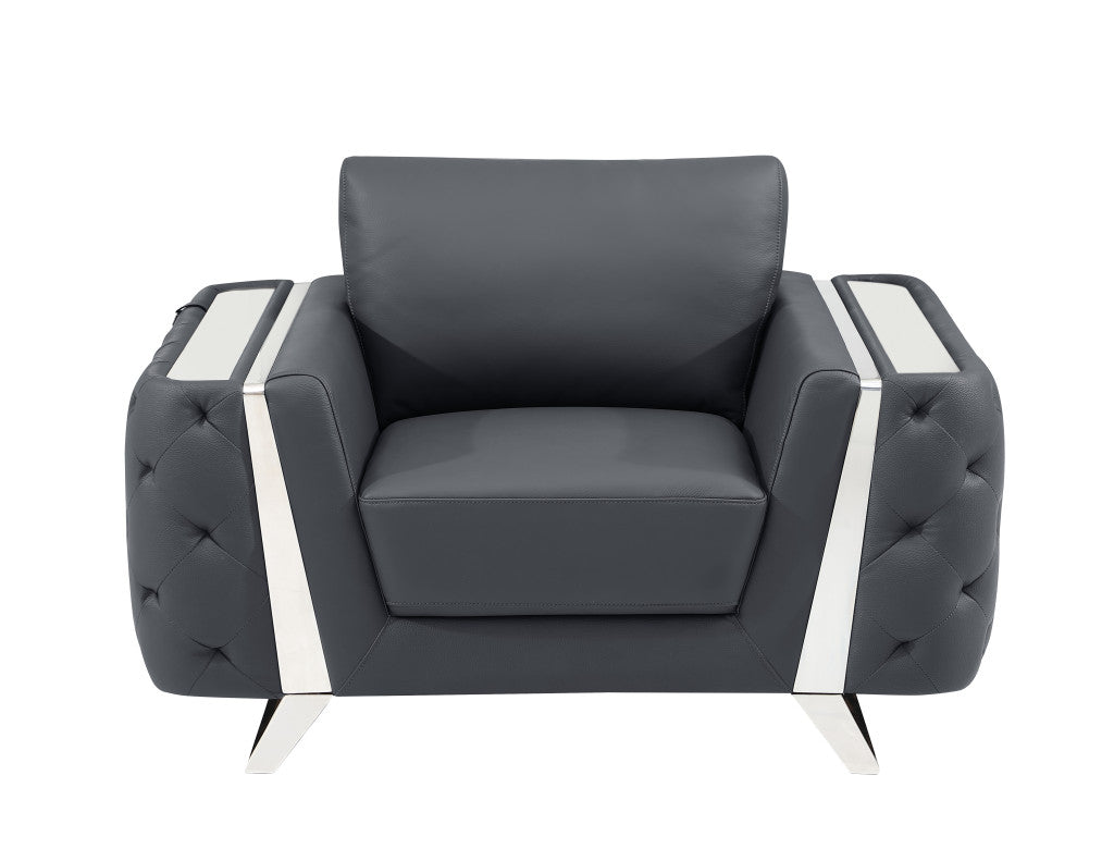 Contemporary 50" Dark Gray Faux Leather Tufted Club Chair
