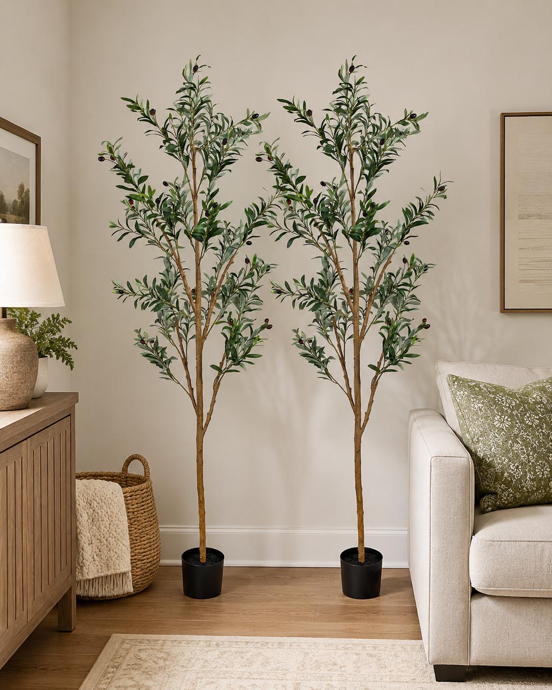 Set of 2 72" Artificial Olive Trees in Black Pots