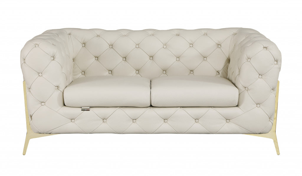 Modern 93" Beige Top Grain Italian Leather 2 Piece Living Room Set