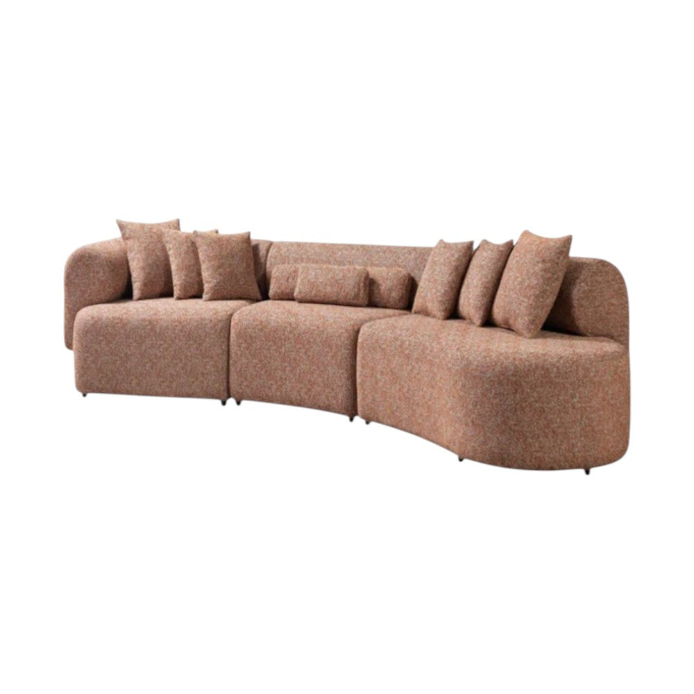 Modern Heathered Orange Boucle Modular Curved 3-Piece Right Hand Facing Sectional Sofa With Toss Pillows