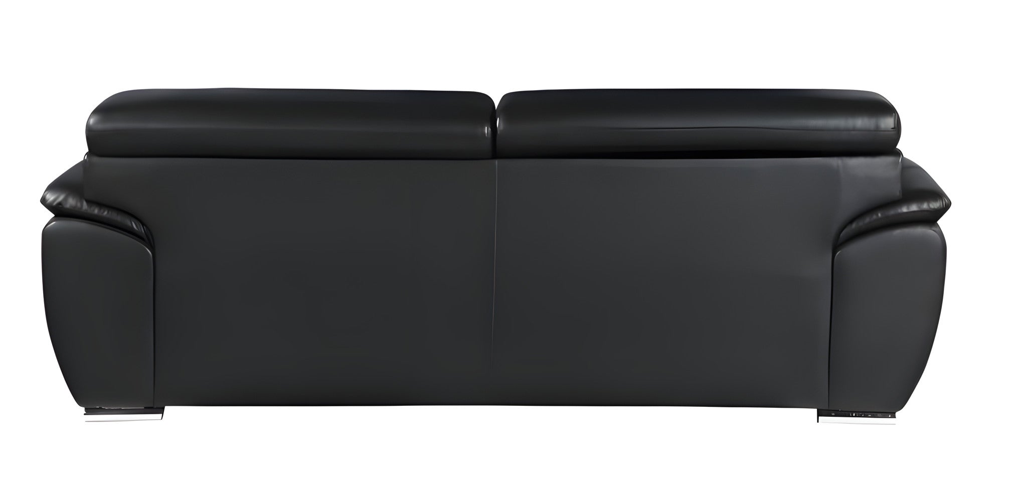 86" Modern Black Leather Sofa with Silver Stainless Steel Legs