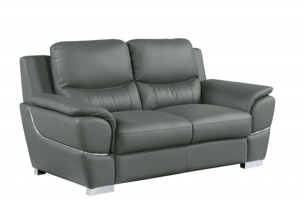 69" Chic Grey Faux Leather Loveseat with Silver Chrome Legs