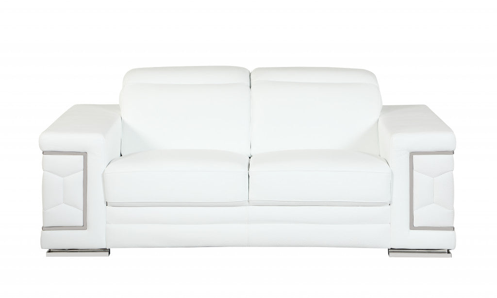 71" Modern White Italian Leather Sofa with Silver Legs