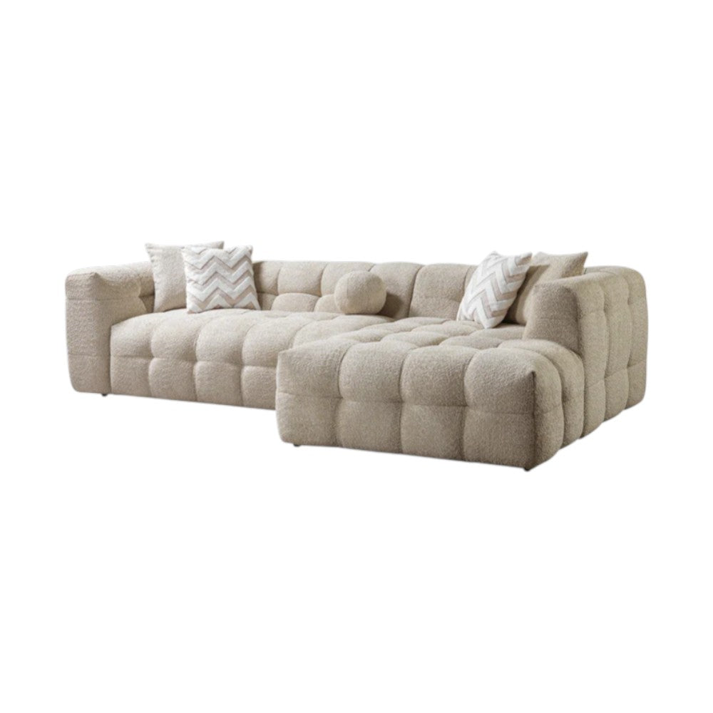 Modern Ivory Boucle L-Shaped 2-Piece Right Hand Facing Sofa and Chaise Sectional With Toss Pillows