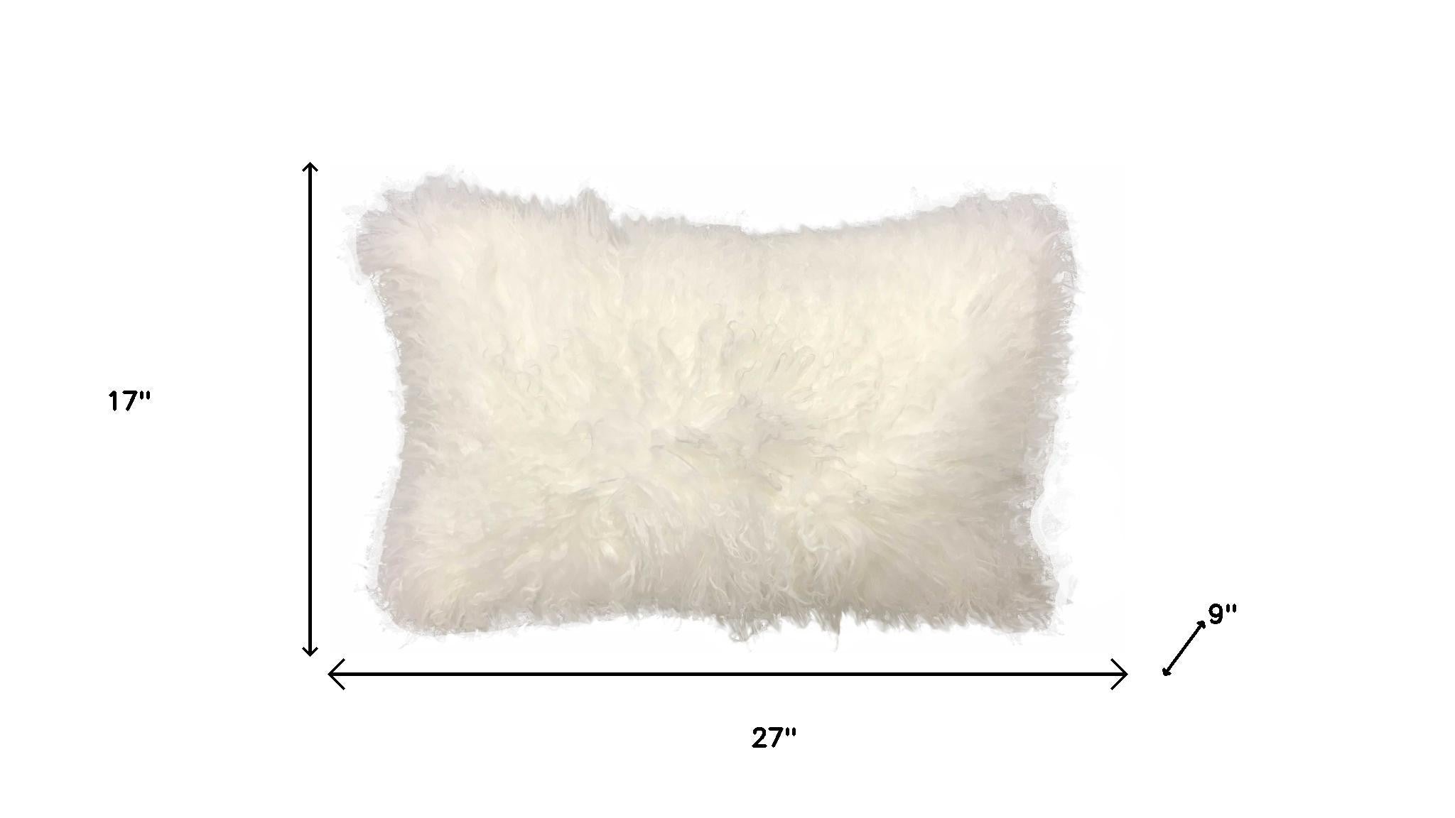 Bright White Genuine Tibetan Lamb Fur Lumbar Pillow