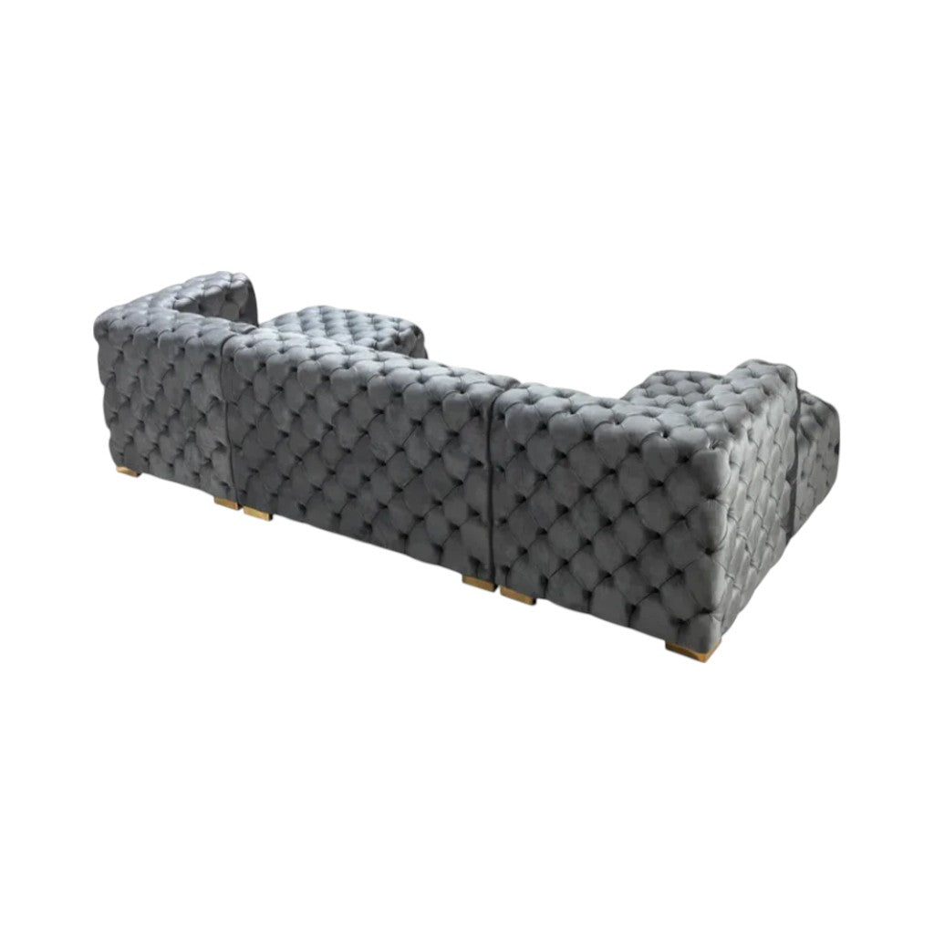 Modern Tufted Gray Velvet Modular U-Shaped Symmetrical Sectional Sofa
