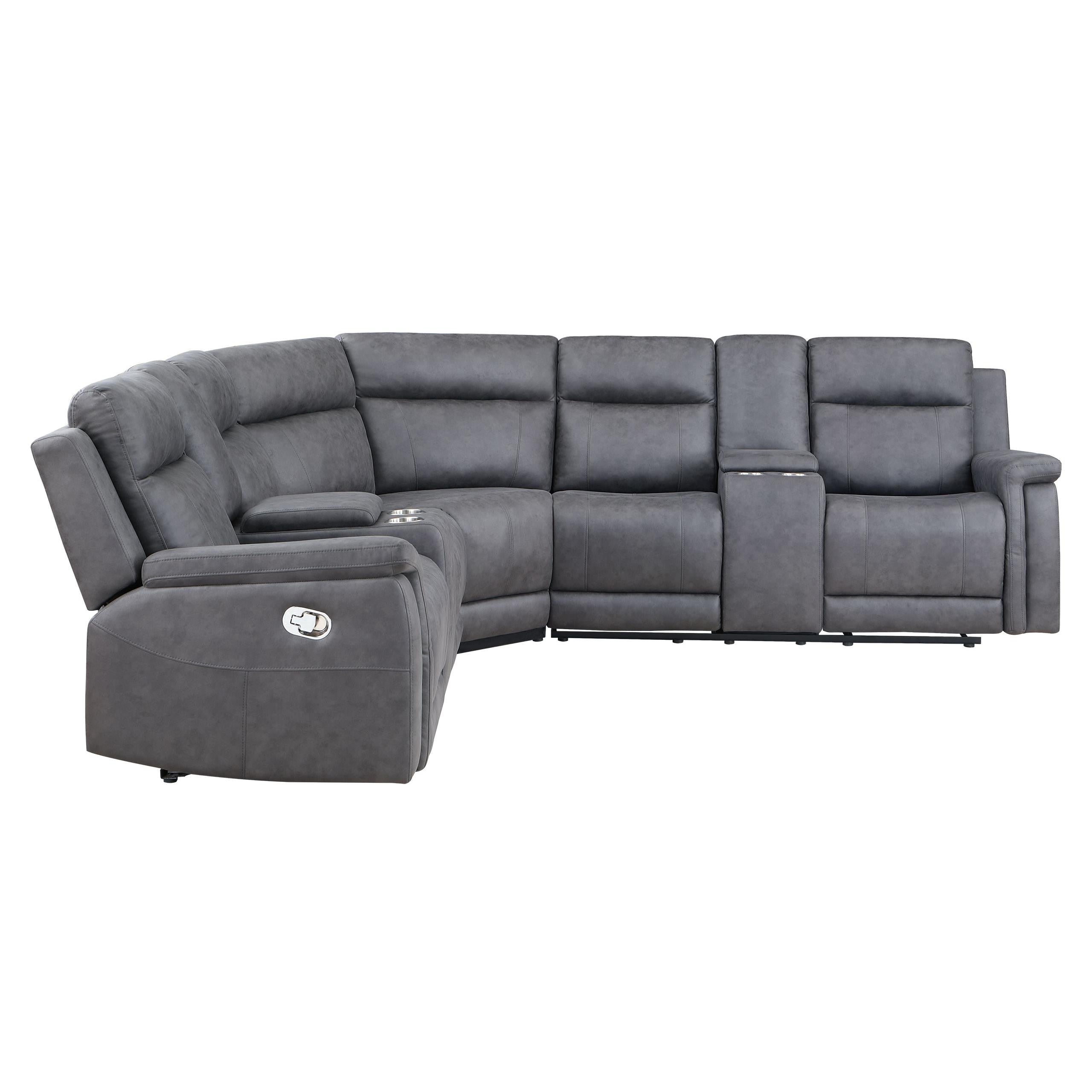 Transitional Gray Faux Leather Reclining Curved Symmetrical Corner Sectional