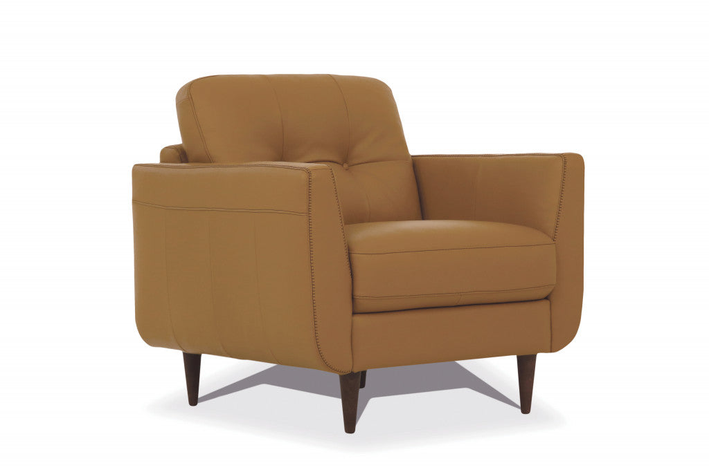 Modern 35" Camel Top Grain Genuine Leather Tufted Armchair