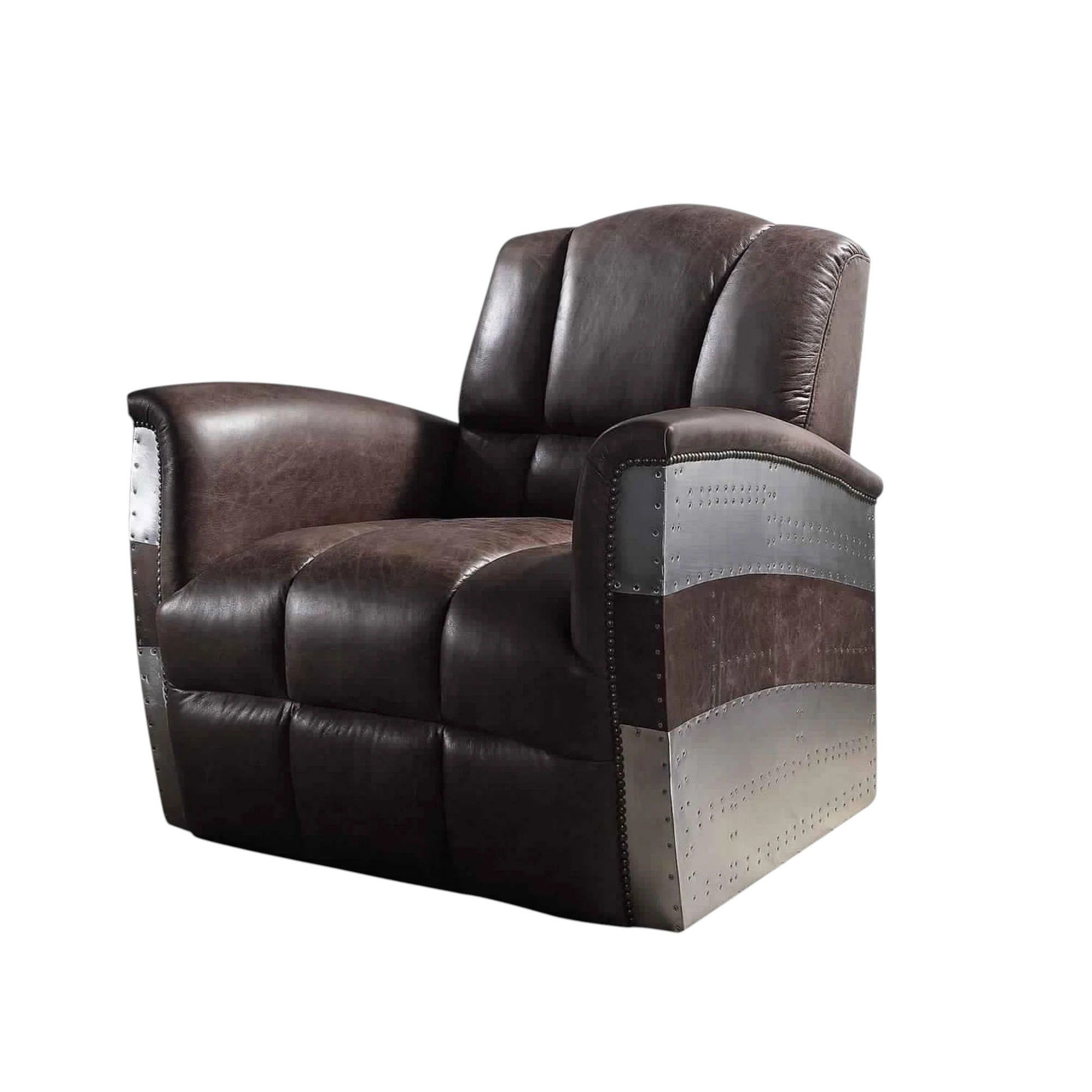Contemporary 35" Brown Top Grain Leather Patchwork Club Chair