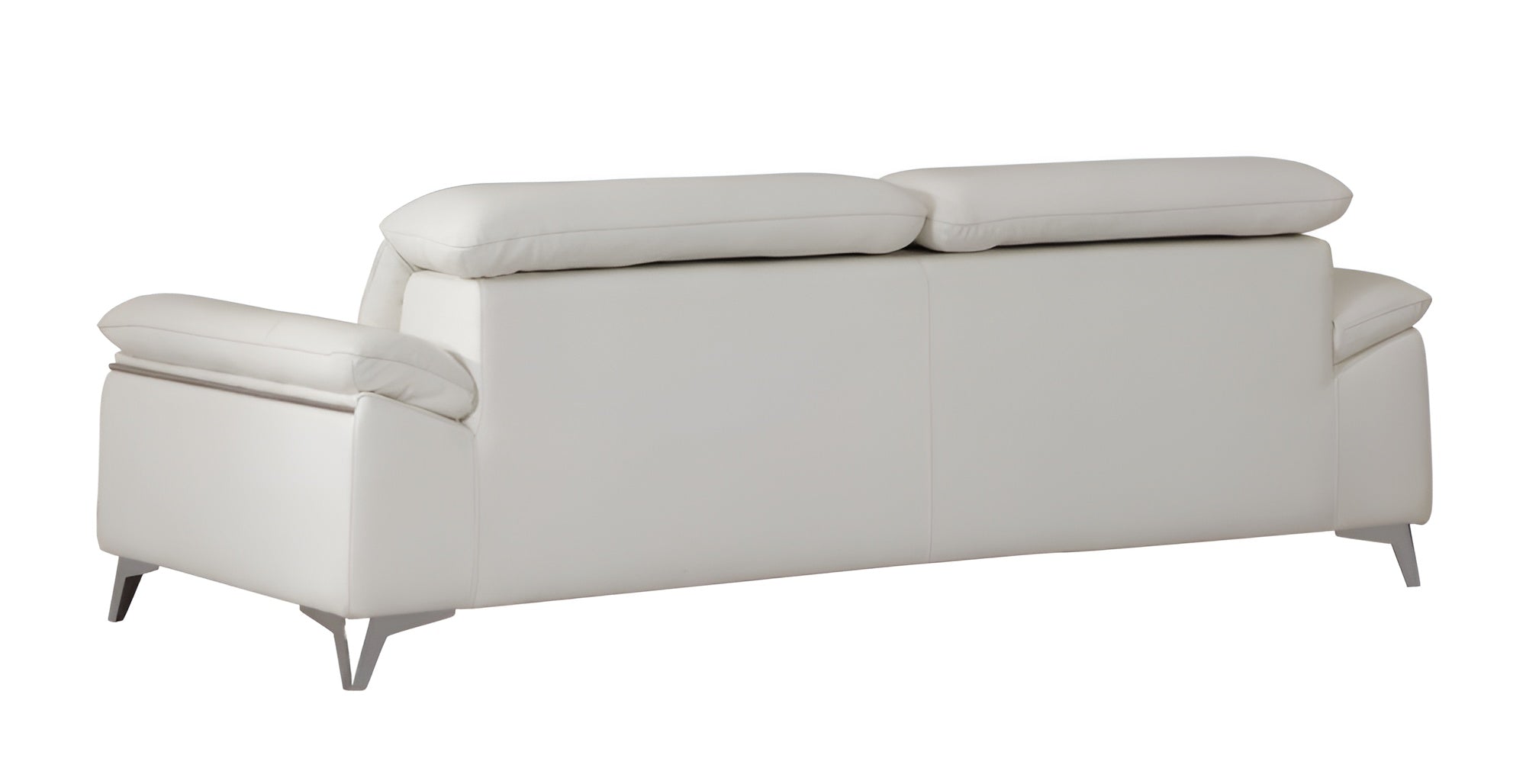 87" Modern White Italian Leather Sofa with Silver Legs