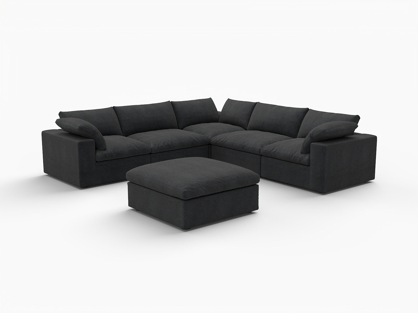 Modern Black Linen Blend Modular L-Shaped 6-Piece Reversible Corner Sectional