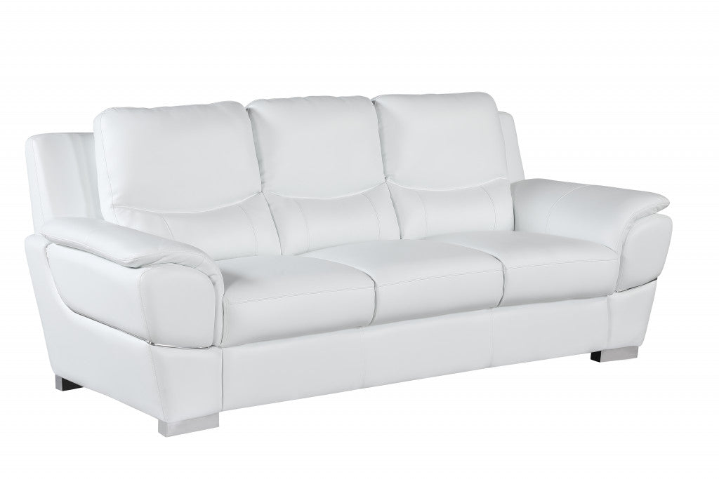 85" Modern White Leather Sofa with Silver Stainless Steel Legs