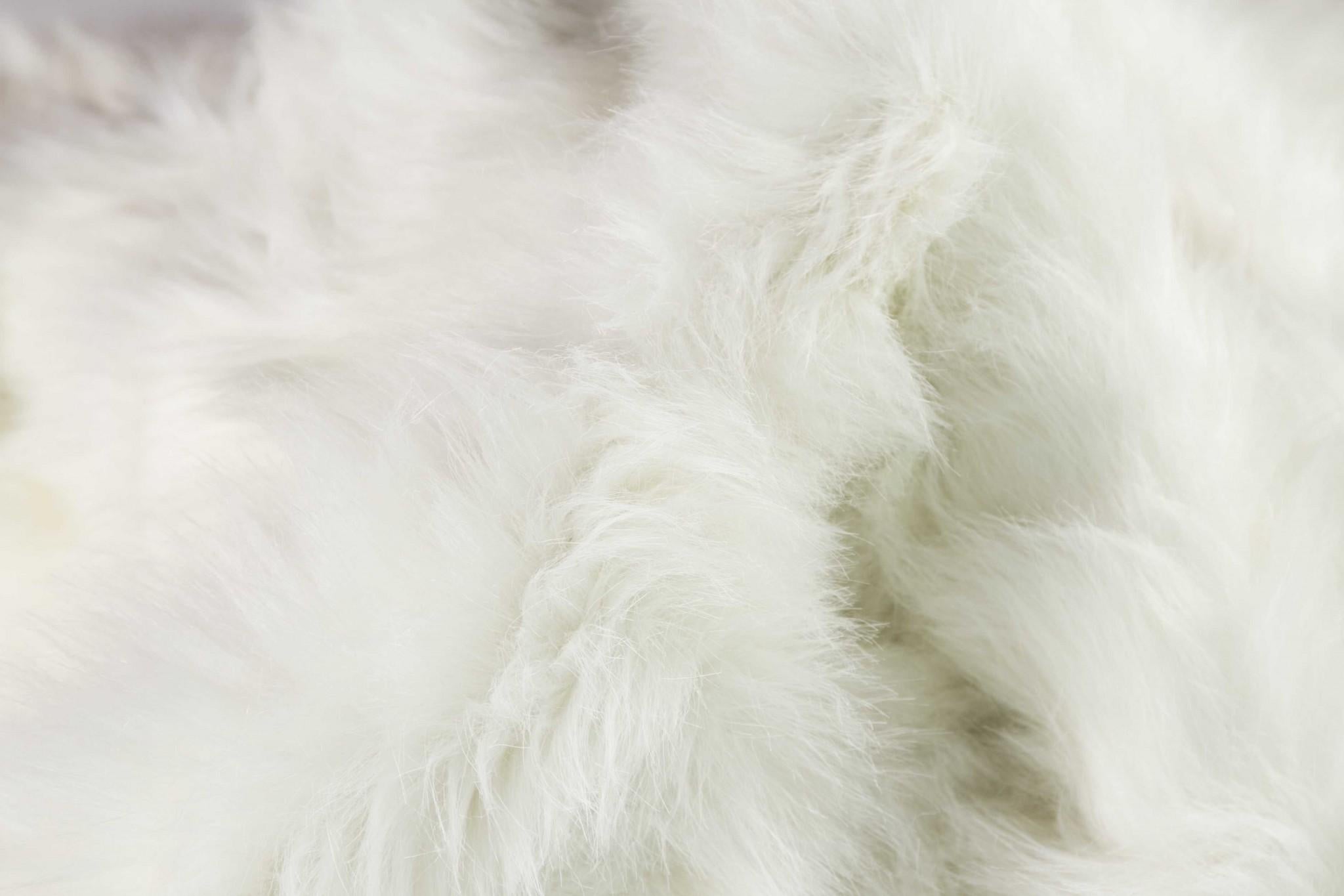 Off White Faux Fur Round Novelty Plush Area Rug