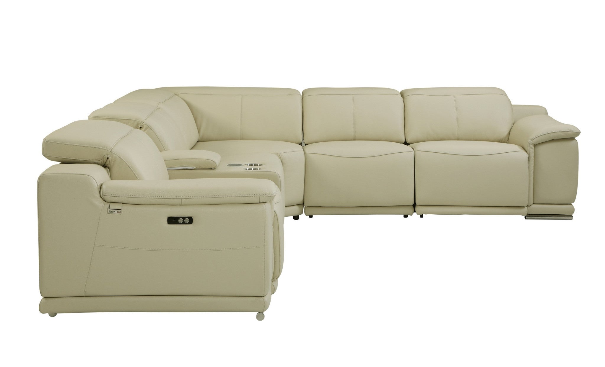 Modern Beige Italian Leather Power Reclining U-Shaped 6-Piece Symmetrical Corner Sectional