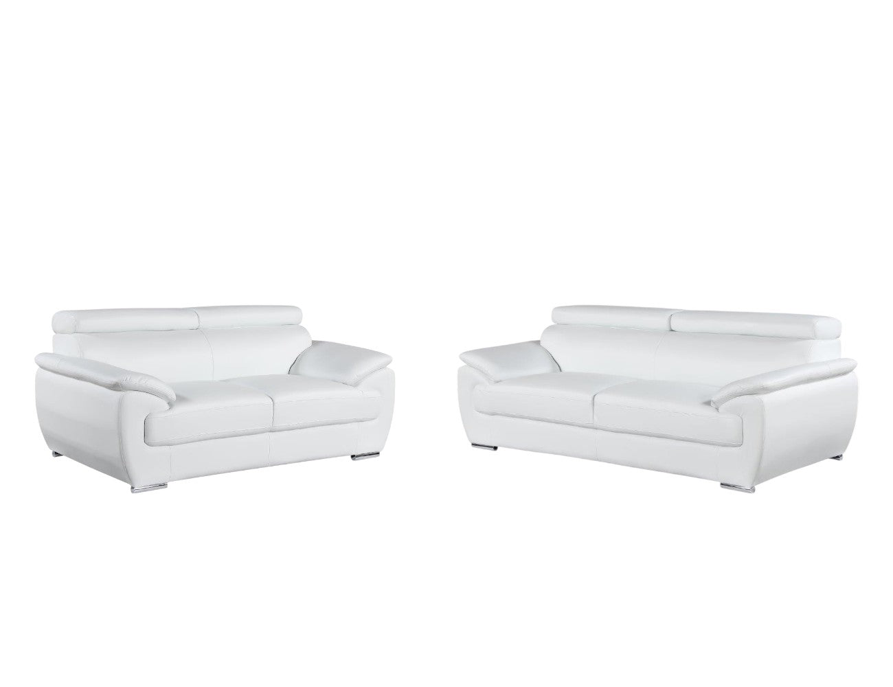Modern 39" Deep White Genuine Leather 2 Piece Living Room Set