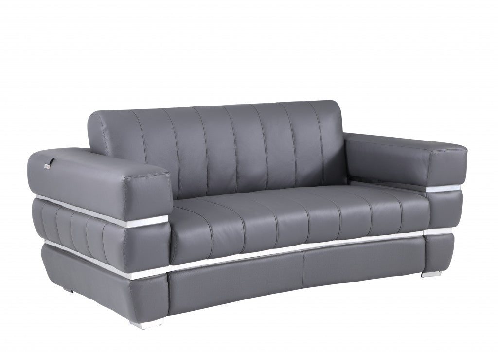 75" Modern Gray Italian Leather Loveseat with Silver Legs