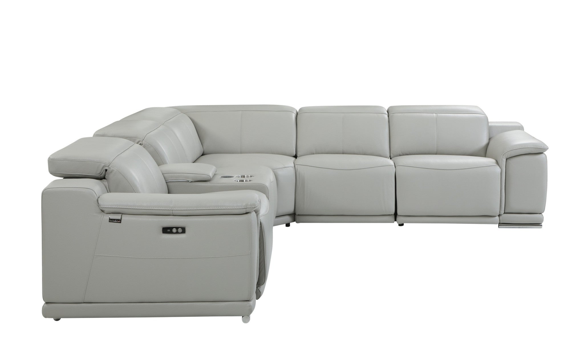 Light Gray Italian Leather Power Reclining U-Shaped 6 Pcs Corner Sectional