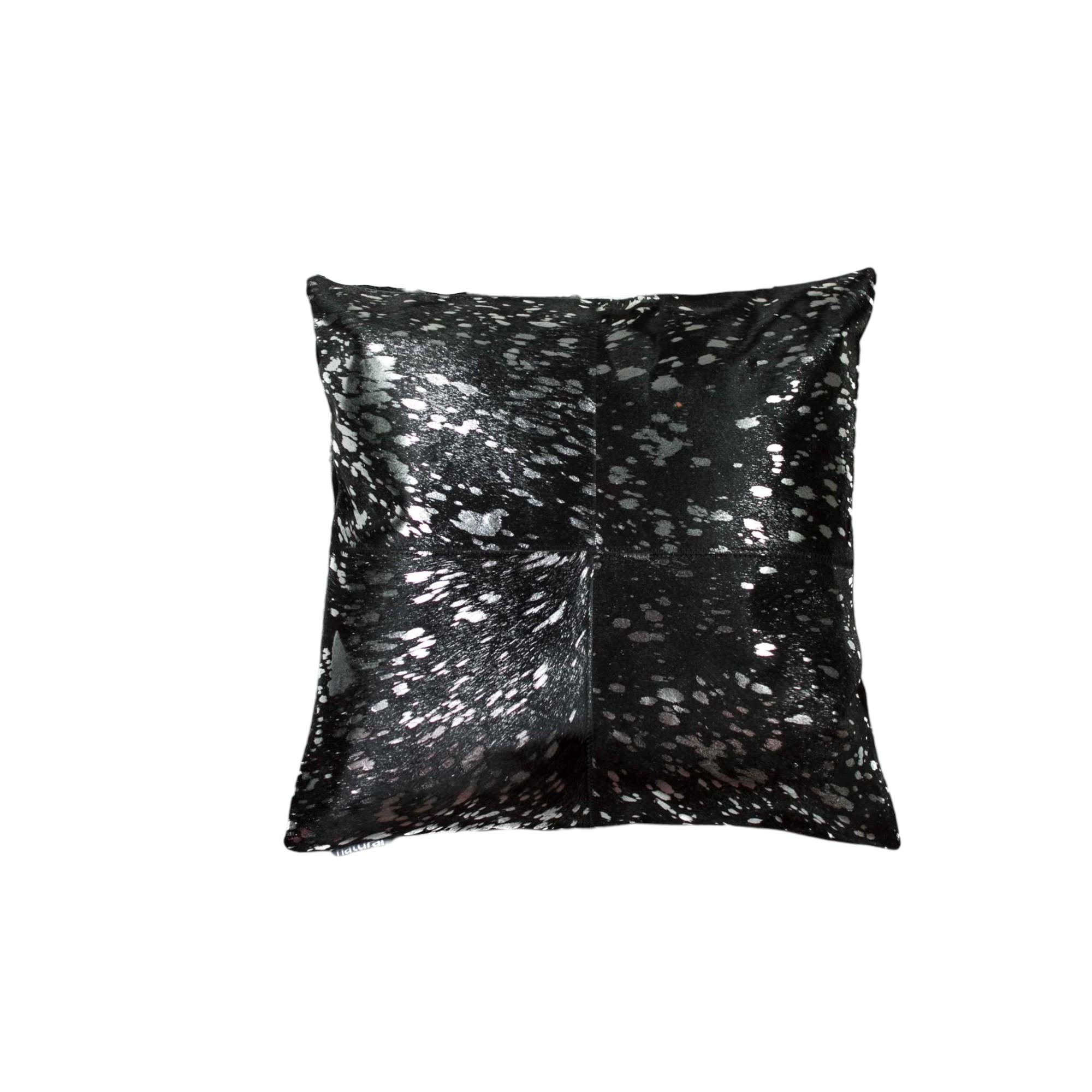 Black and Silver Cowhide Set of 2 Metallic Accent Throw Pillows