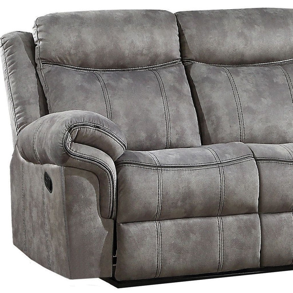 87" Contemporary Gray Velvet Manual Reclining Sofa with USB Ports & Black Legs