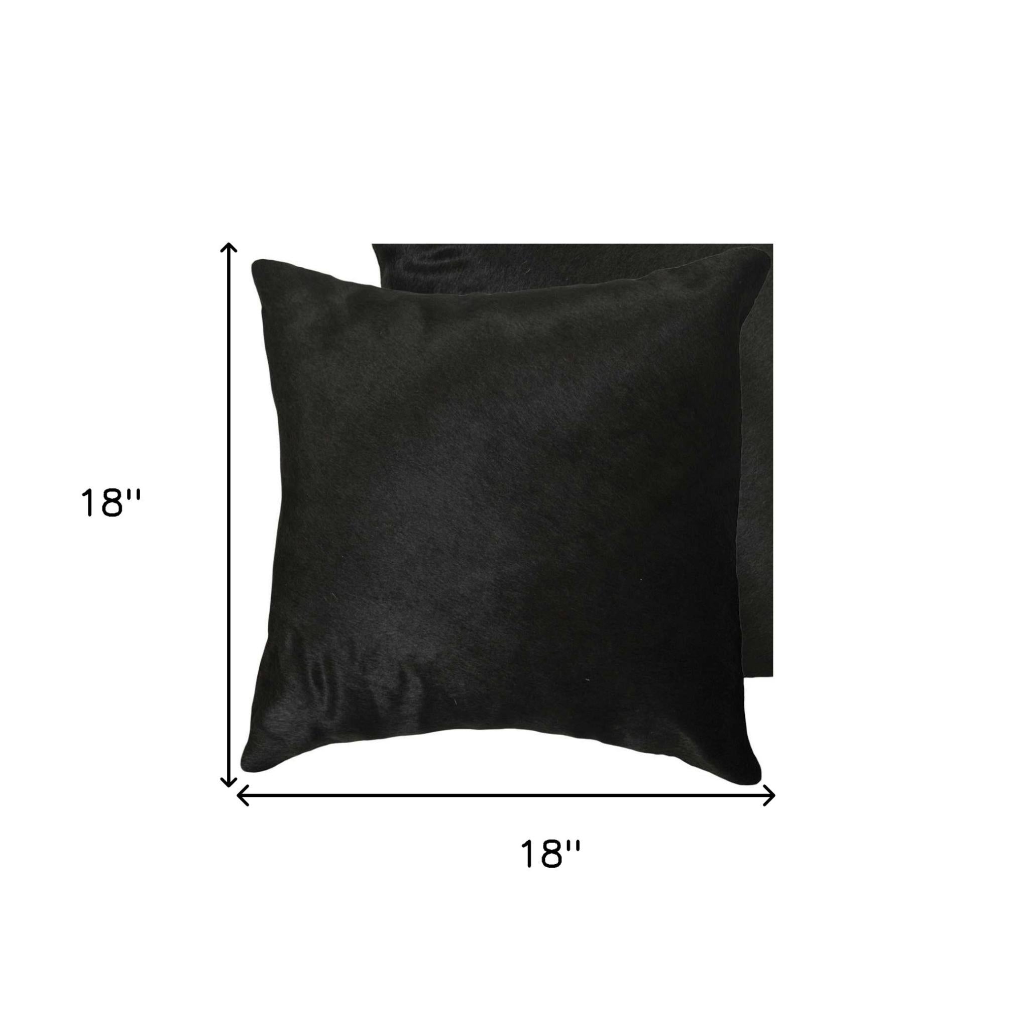 Set of 2 Square Black Genuine Leather Accent Throw Pillows
