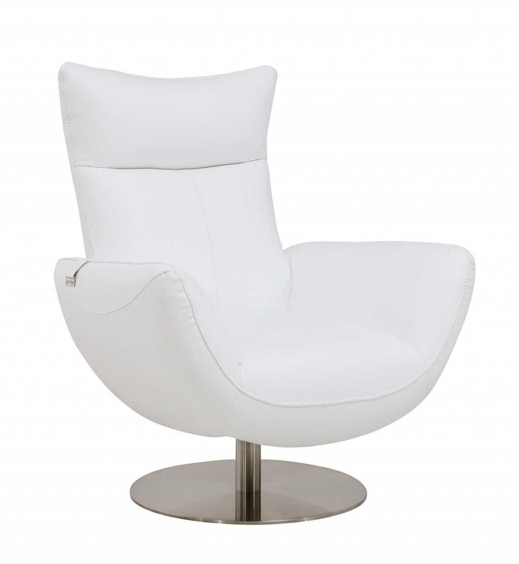Modern 37" Bright White Top Grain Genuine Leather Lounge Chair