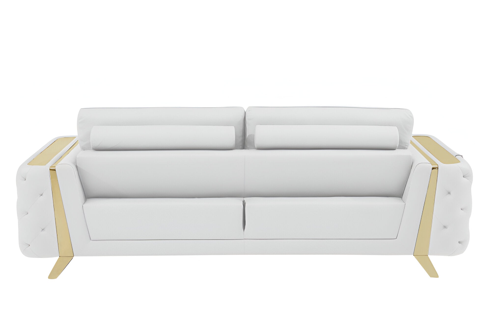 90" Contemporary White Italian Full Grain Leather Sofa with Gold Legs