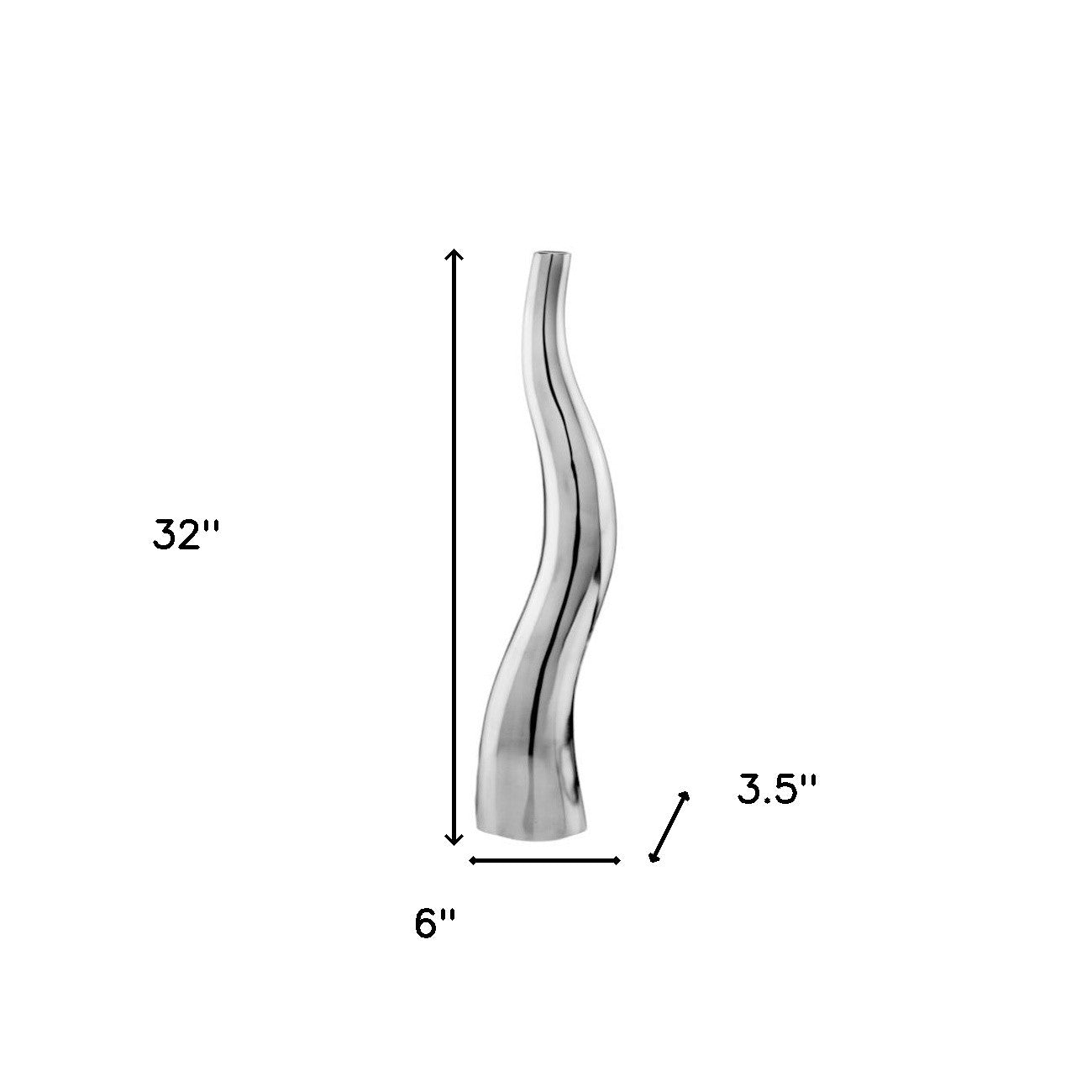 Set of 2 Tall Modern Silver Aluminum Squiggly Vases