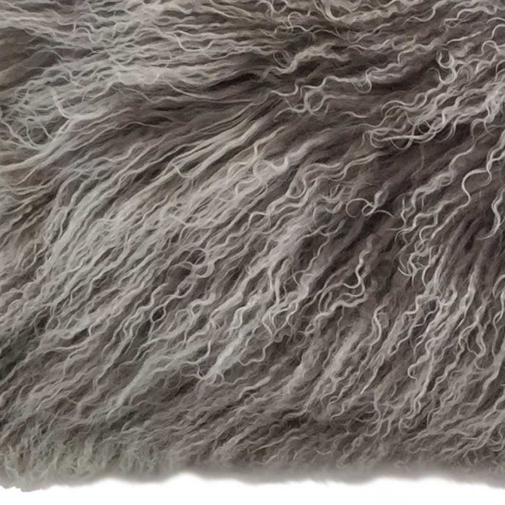 Grey Genuine Tibetan Lamb Fur Lumbar Pillow