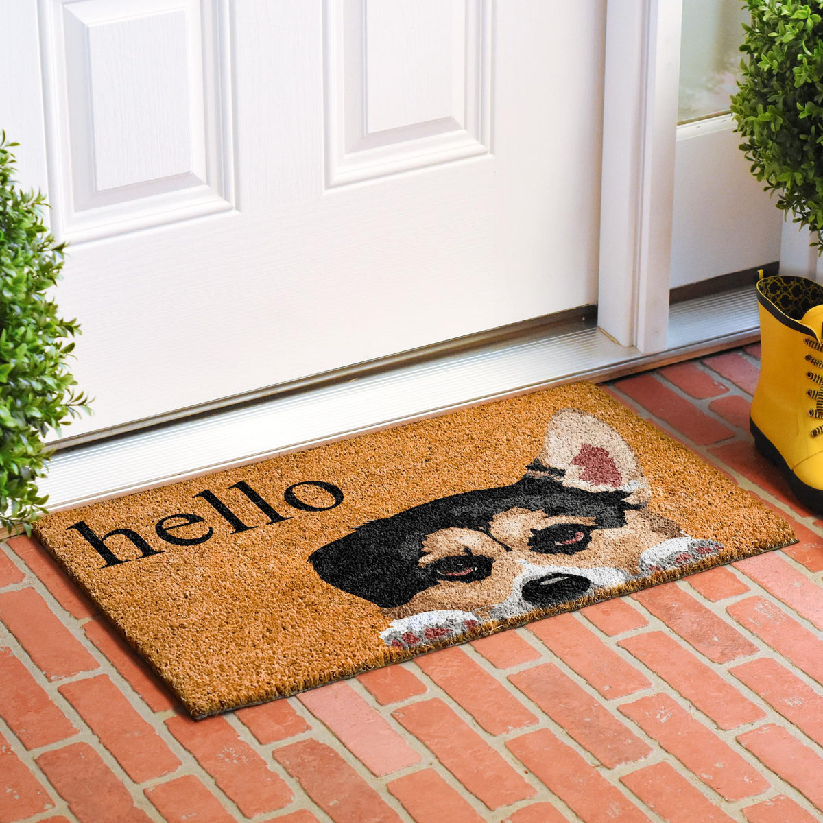 17" x 29" Natural Coir Welsh Corgi "Hello" Outdoor Doormat