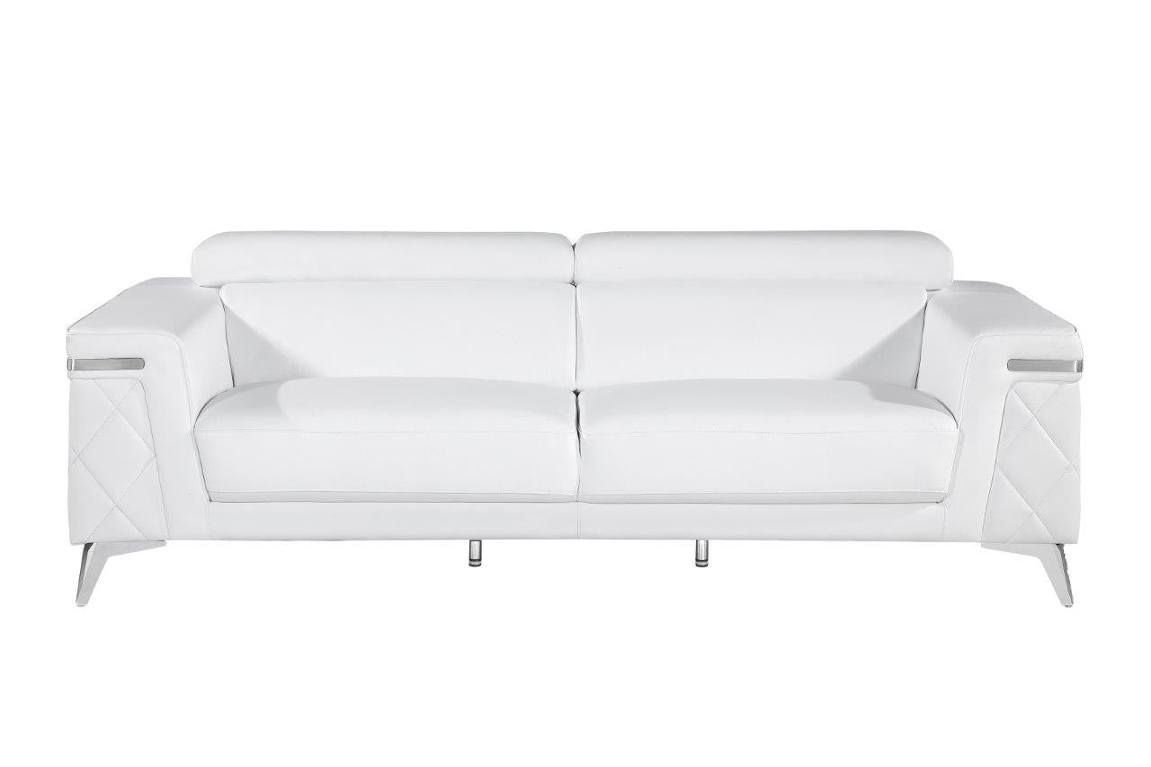 Contemporary 89" Pristine White Top Grain Italian Leather 3-Piece Living Room Set