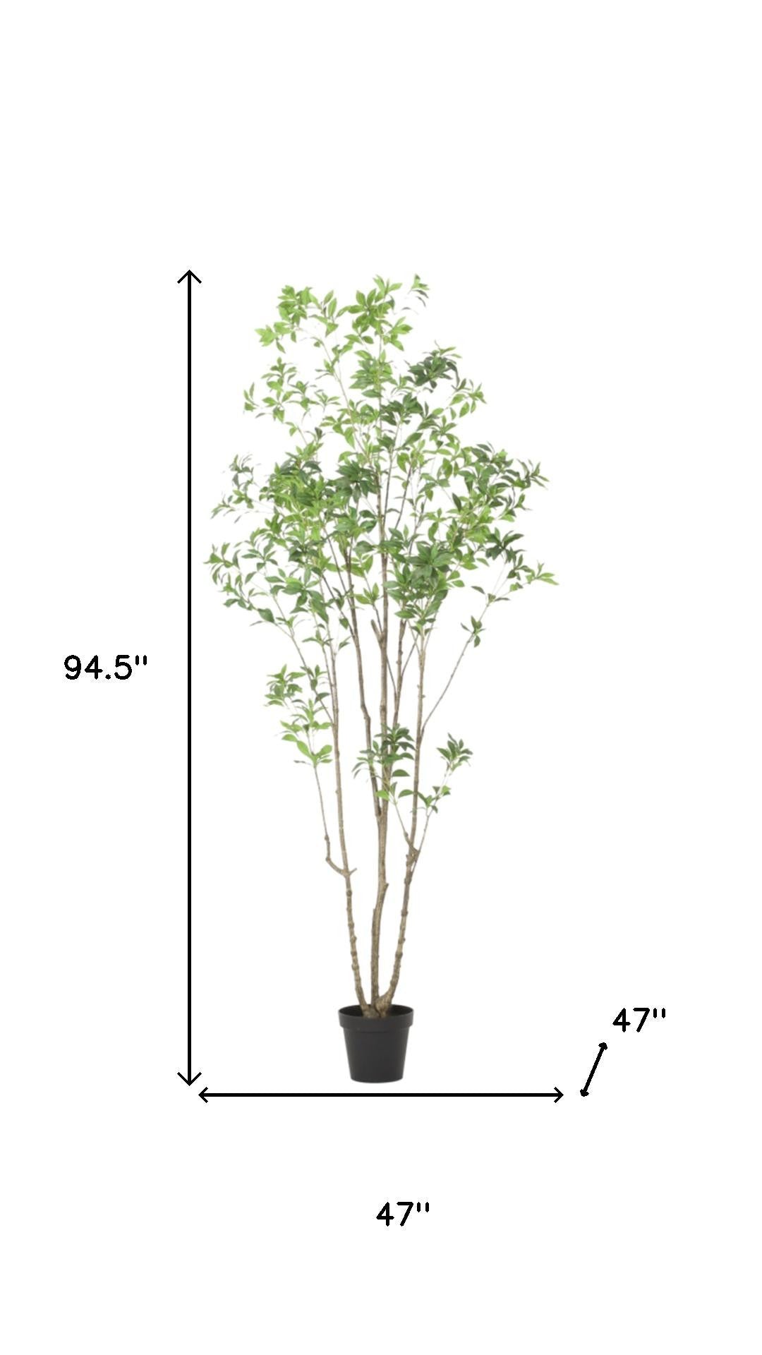 95" Large Green Artificial Floor Tree in Cylindrical Black Pot