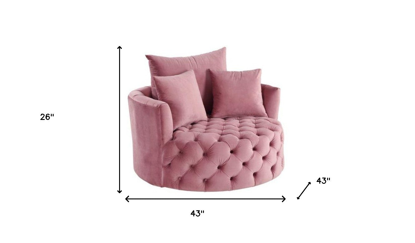 Modern 43" Pink Velvet Tufted Swivel Barrel Chair