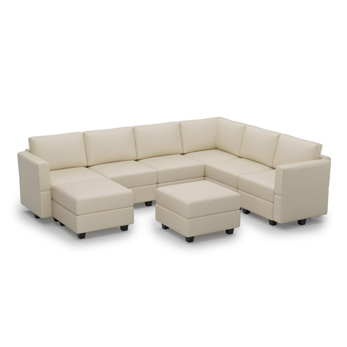 Modern Beige Faux Leather Modular U-Shaped 9-Piece Reversible Corner Sectional