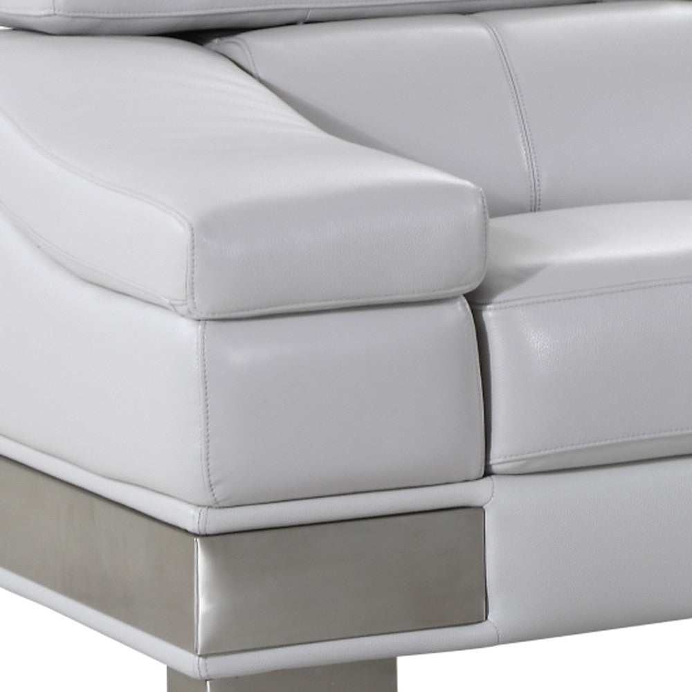 73" Contemporary Light Gray Genuine Leather Loveseat with Silver Legs