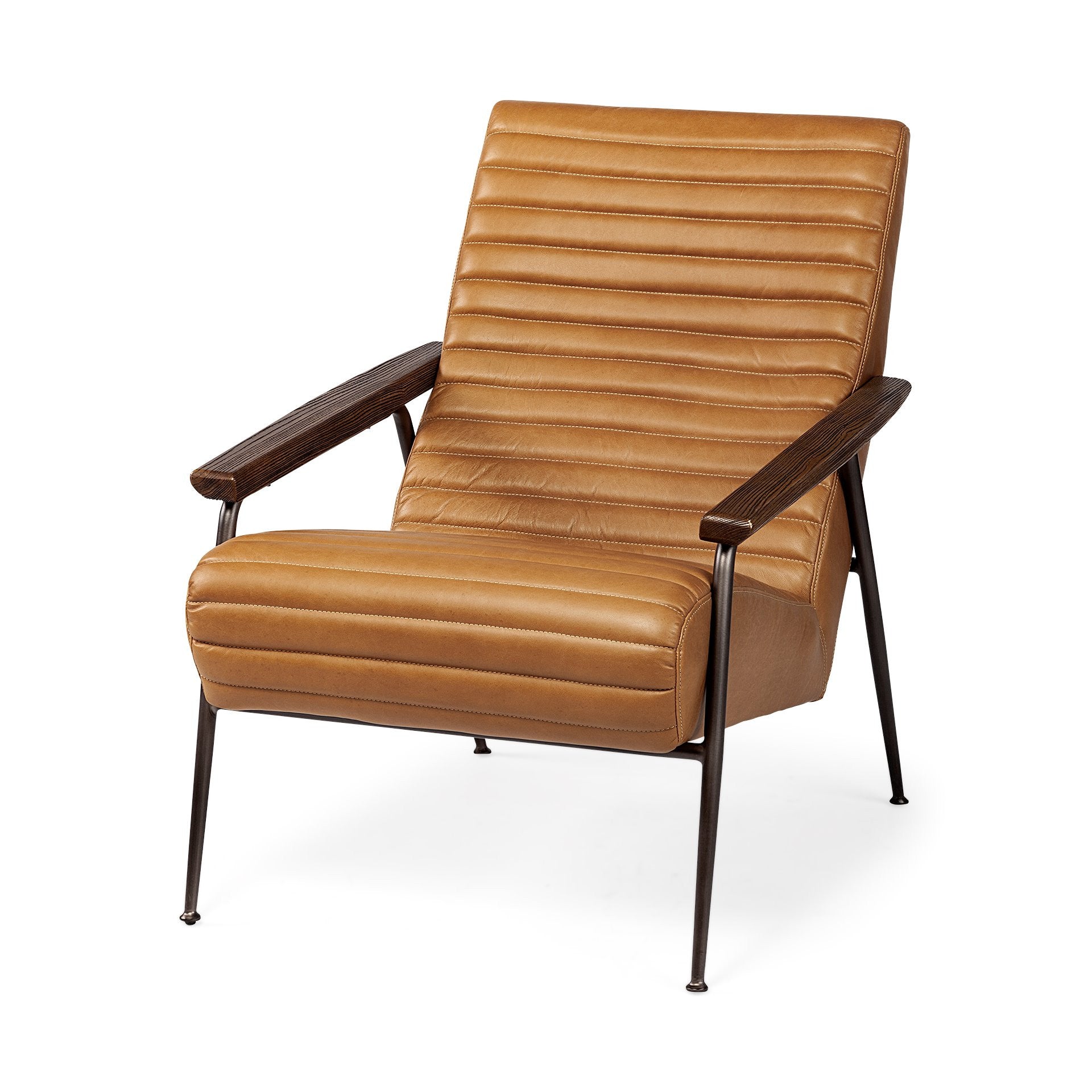 Modern 37" Tan Faux Leather Tufted Lounge Chair