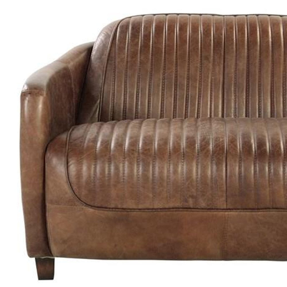 50" Premium Tufted Brown Leather Loveseat
