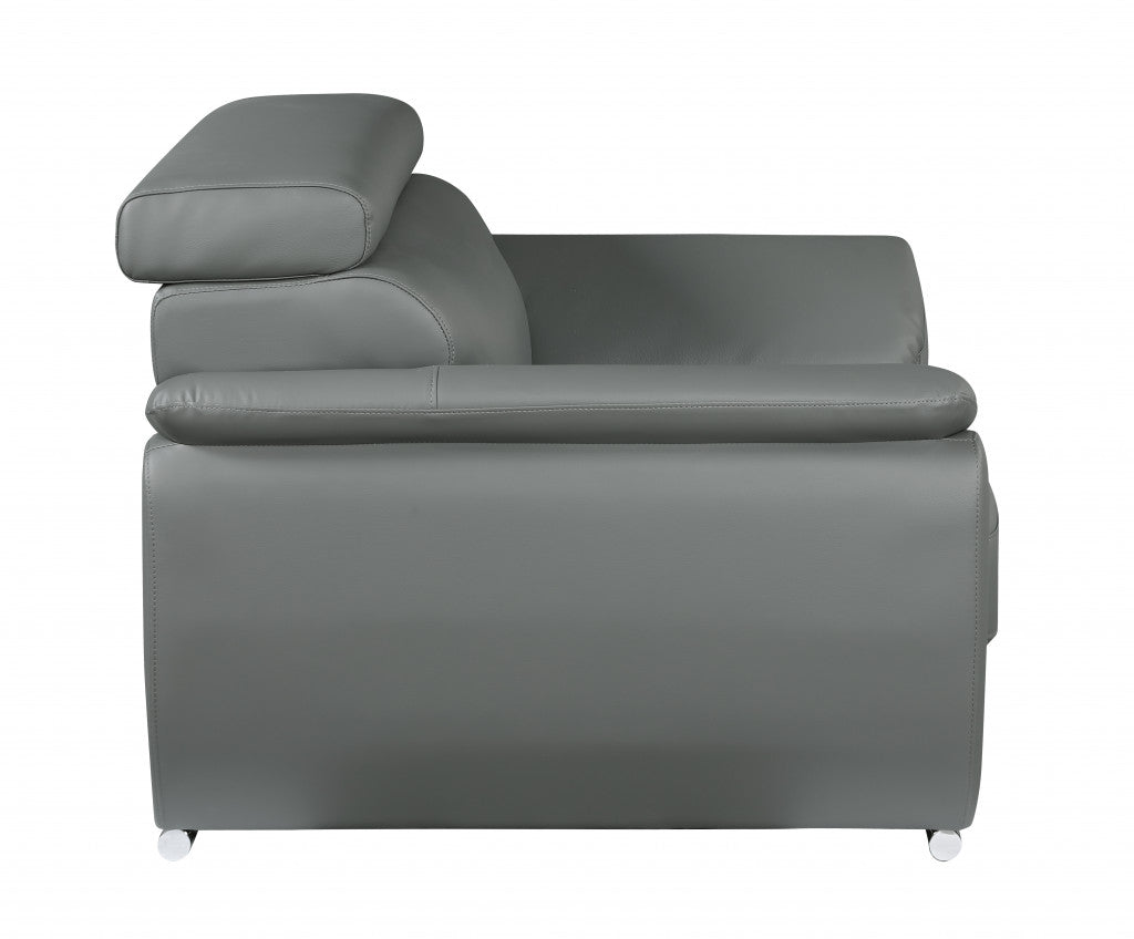 69" Gray Faux Leather Loveseat with Silver Chrome Legs
