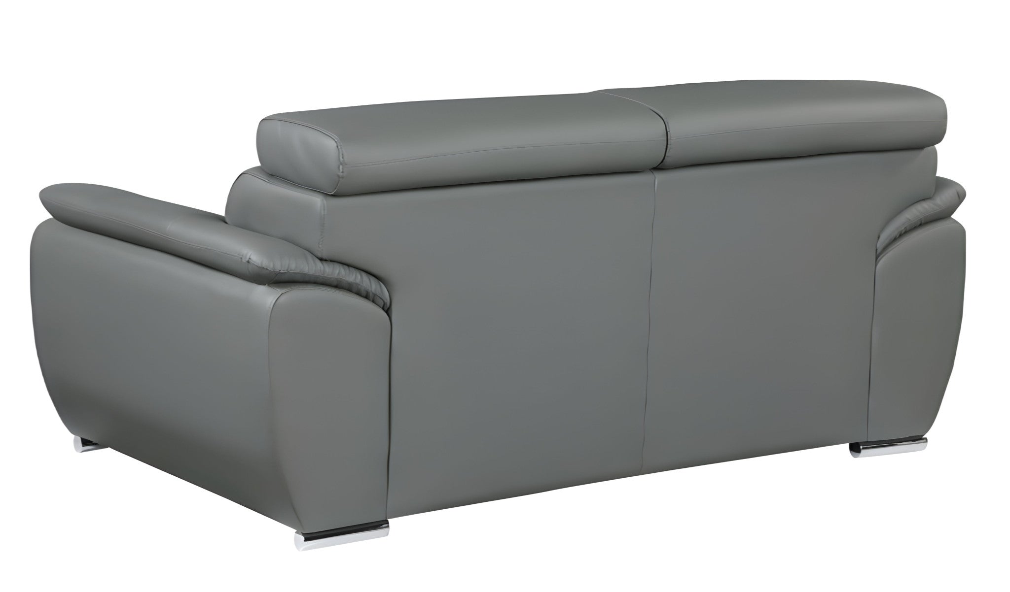 86" Modern Gray Leather Sofa with Silver Stainless Steel Legs