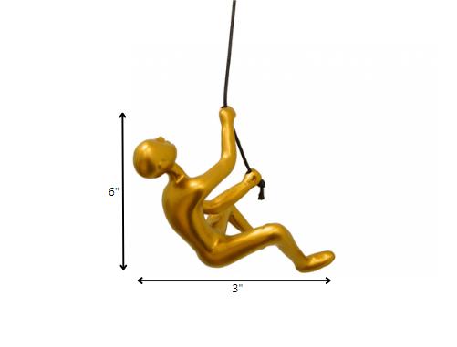 6" Climbing Man Wall Sculpture Modern 3D Hanging Art with Leather Rope