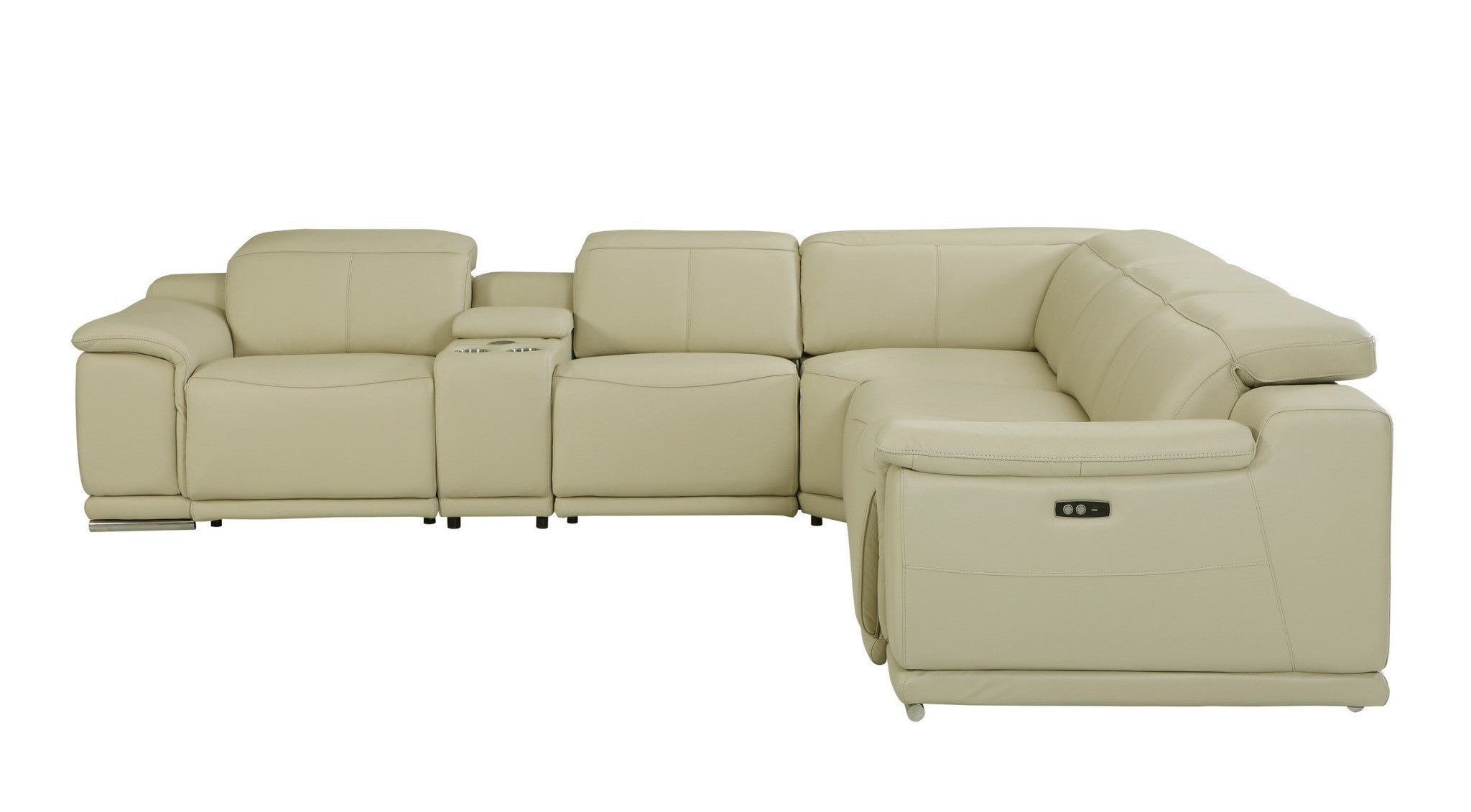 Modern Beige Italian Leather Power Reclining U-Shaped 6-Piece Symmetrical Corner Sectional