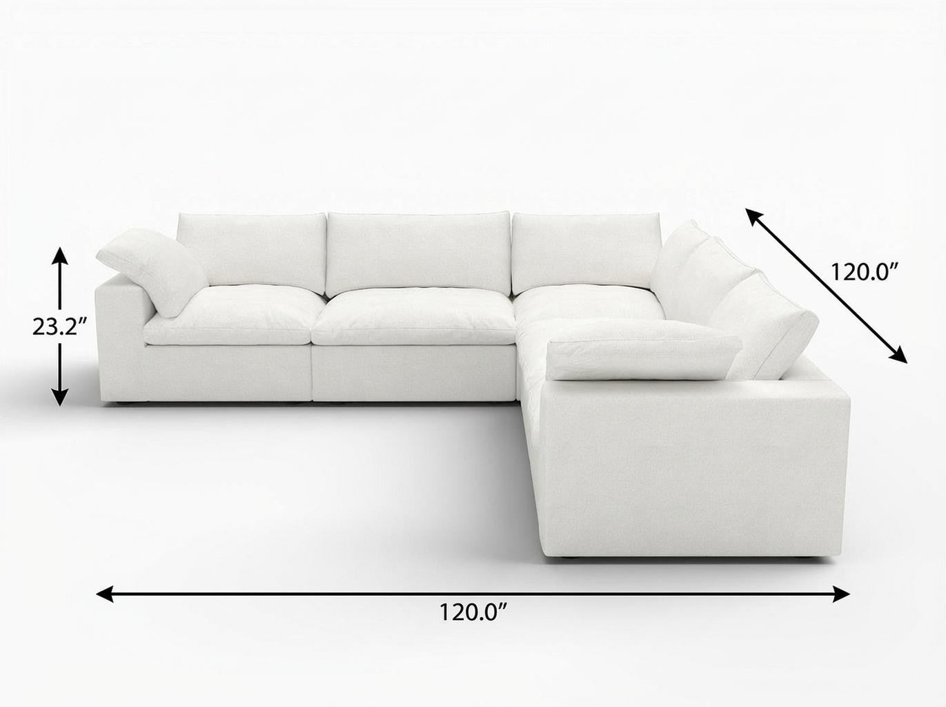 Modern White Linen Blend Modular L-Shaped 5-Piece Reversible Sectional