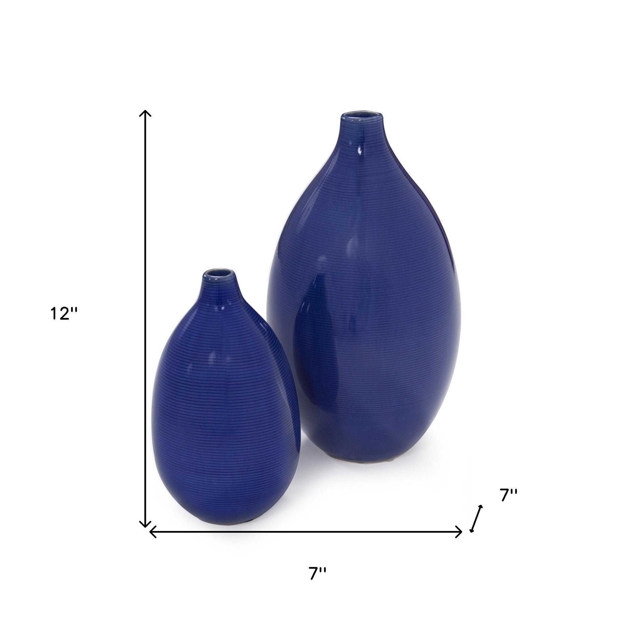 Set of 2 Cobalt Blue Round Ceramic Table Vases